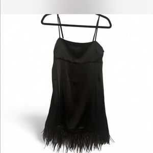Urban Outfitters black satin feather mini dress